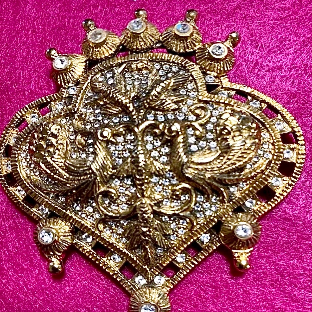Vintage Golden Brooch Coat of Arms Crest with Tiny Crystals through out.